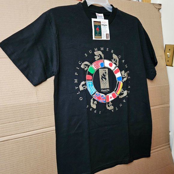 Vtg Authentic Olympic Games Collection Atlanta 1996 Black SS T-Shirt - Adult M - Picture 1 of 15
